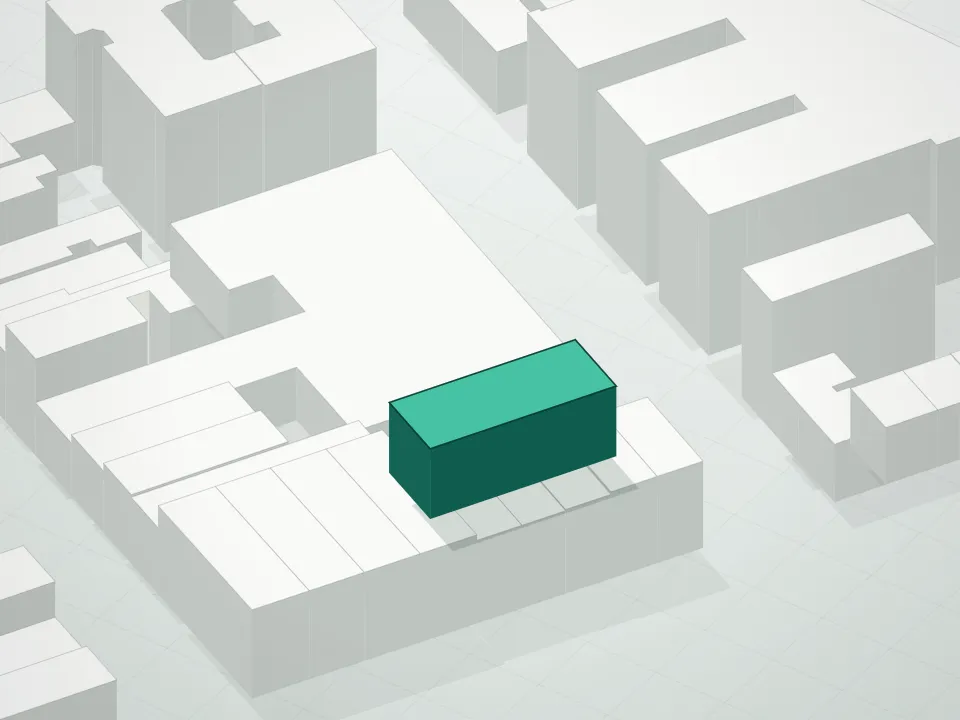 3D massing drawing of 66 Hope Street Condominium and neighboring buildings