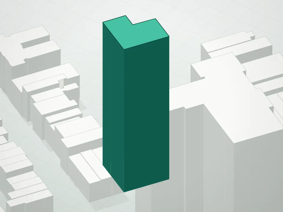 3D massing drawing of 609 2nd Avenue Condominium and neighboring buildings