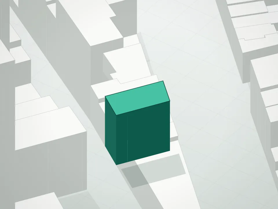 3D massing drawing of 57 Lispenard Street Condominium and neighboring buildings