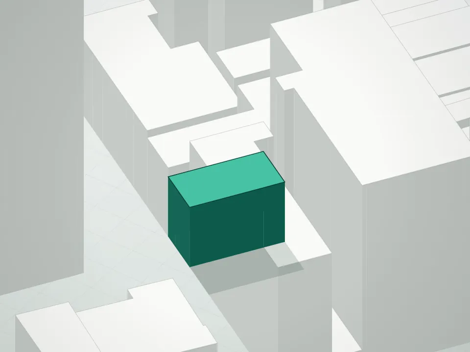 3D massing drawing of 85 Worth Condominium and neighboring buildings