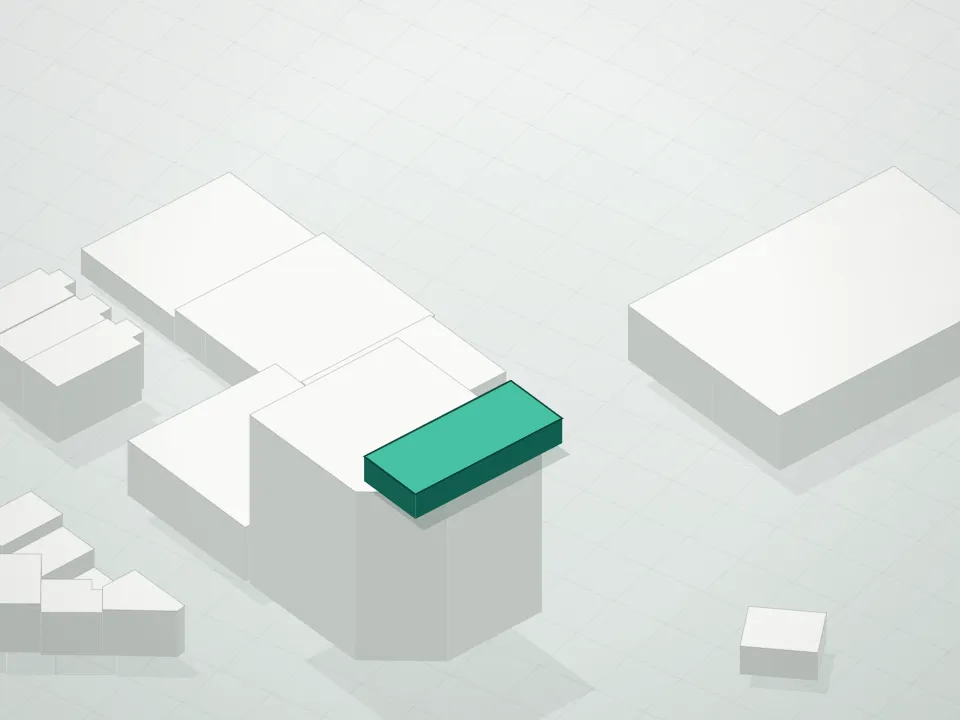 3D massing drawing of Urban21 and neighboring buildings