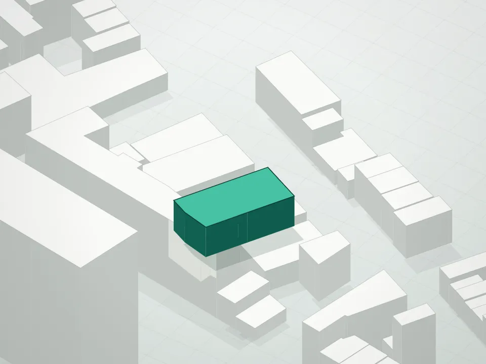 3D massing drawing of Bridgeview 66 Condominium and neighboring buildings
