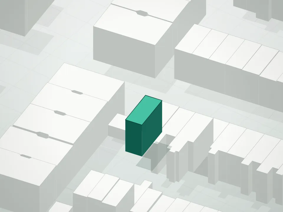 3D massing drawing of 406 Greene Avenue Condominium and neighboring buildings