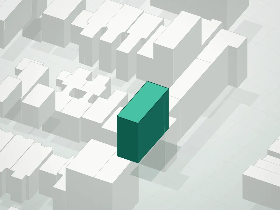 3D massing drawing of 205 Java Street Condominium and neighboring buildings
