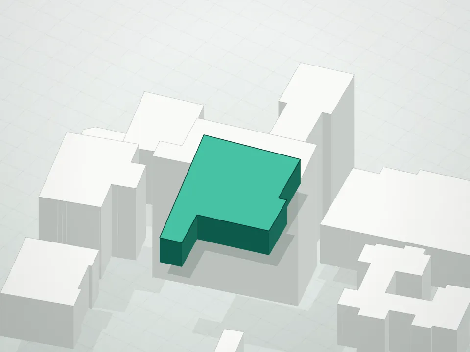 3D massing drawing of Northern Center Condominium and neighboring buildings