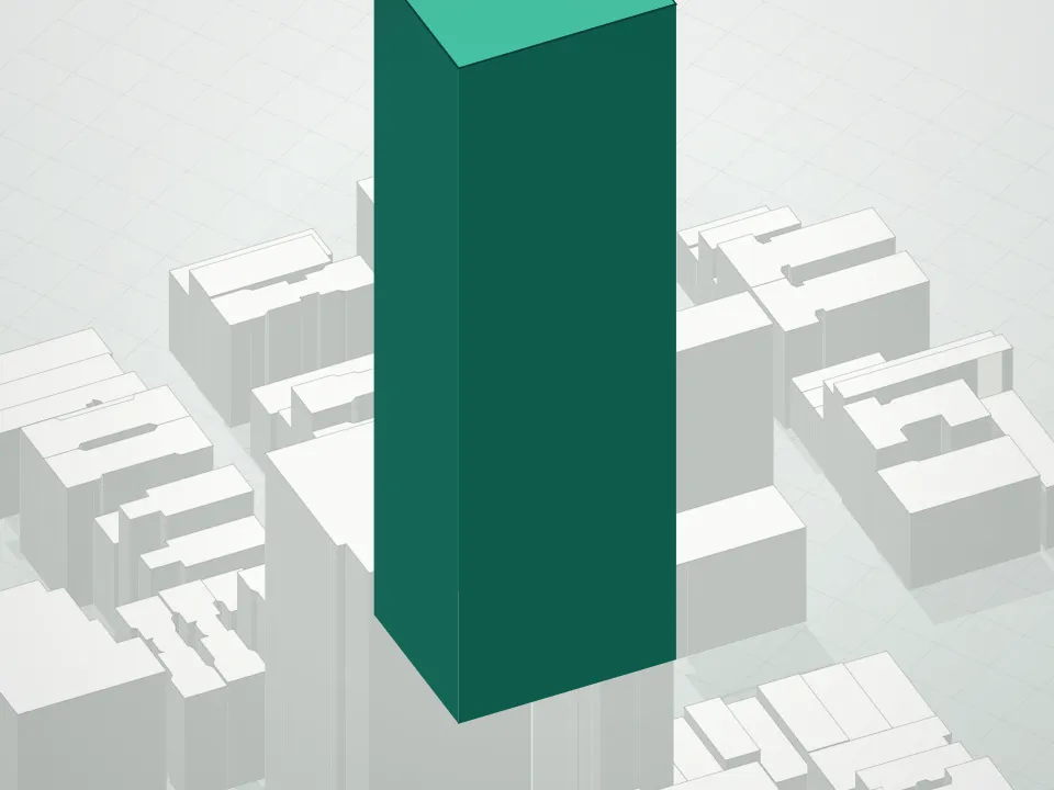 3D massing drawing of 255 East 77th Street Condominium and neighboring buildings
