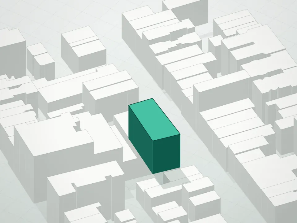 3D massing drawing of 181 Macdougal Street Condominium and neighboring buildings