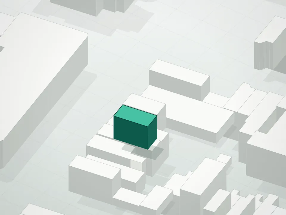 3D massing drawing of 1155 Bedford Avenue Condominium and neighboring buildings