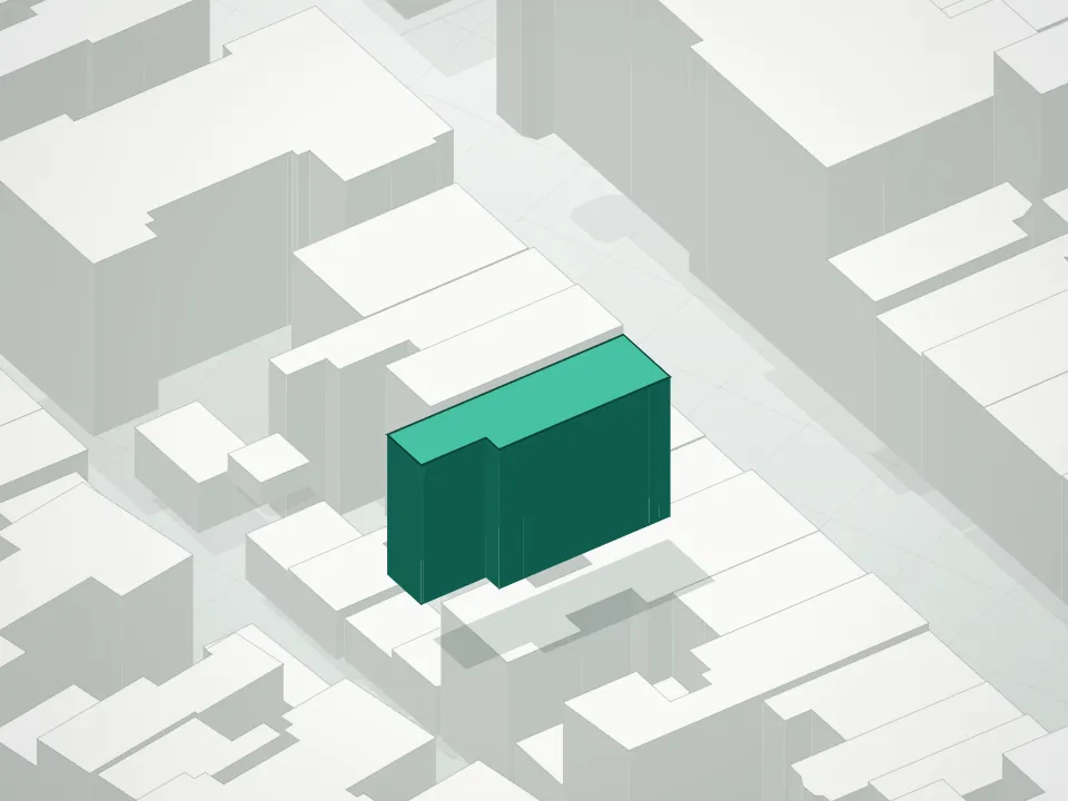 3D massing drawing of 118 Remsen Street Condominium and neighboring buildings