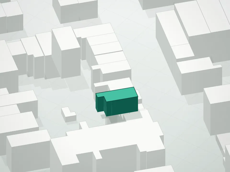3D massing drawing of 174 North 6th Street Condominium and neighboring buildings