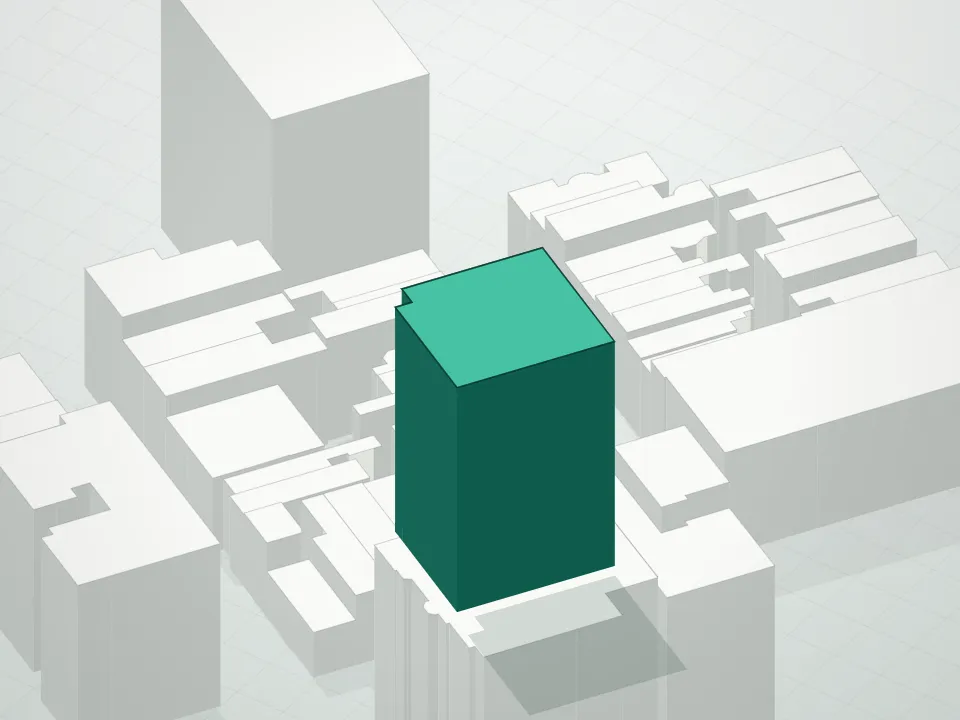 3D massing drawing of Surrey Condominium and neighboring buildings