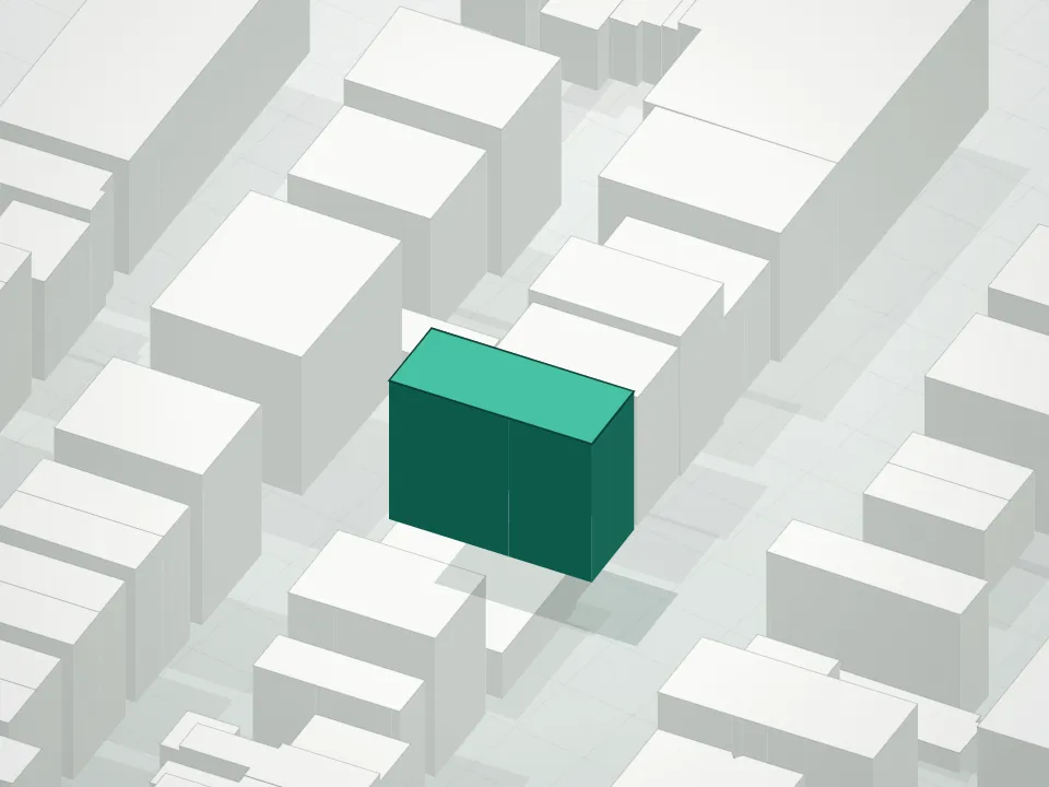 3D massing drawing of Bedford Condos and neighboring buildings