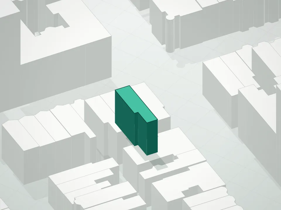 3D massing drawing of 75 Eighth Avenue Condominium and neighboring buildings