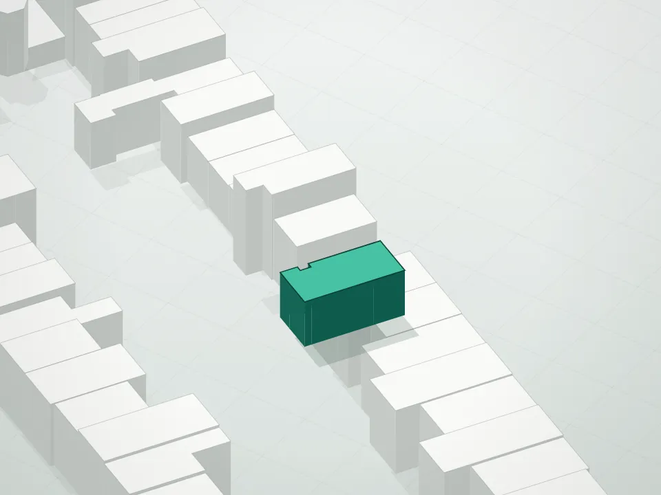 3D massing drawing of 32 Butler Street Condominium and neighboring buildings