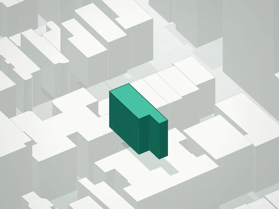 3D massing drawing of 109 Willow Street Condominium and neighboring buildings