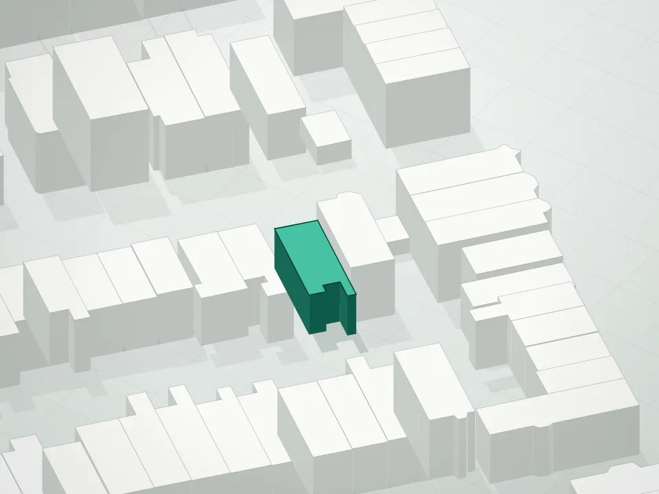 3D massing drawing of 1020 Hancock Street Condominium and neighboring buildings