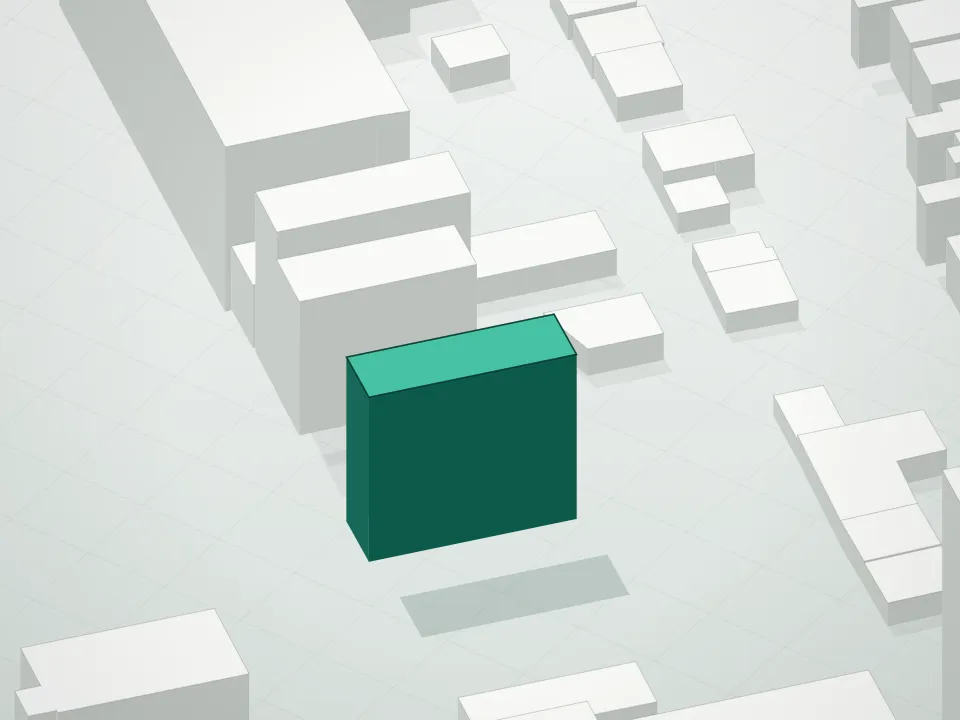 3D massing drawing of 1435 Broadway Condominium and neighboring buildings