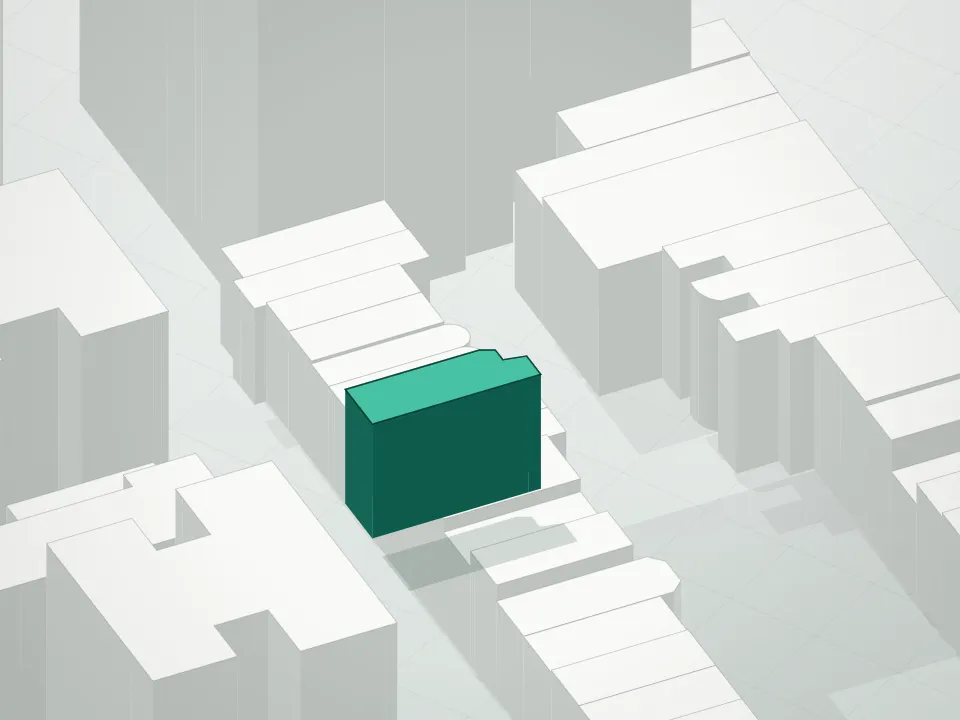 3D massing drawing of Terra 48 Condominium and neighboring buildings