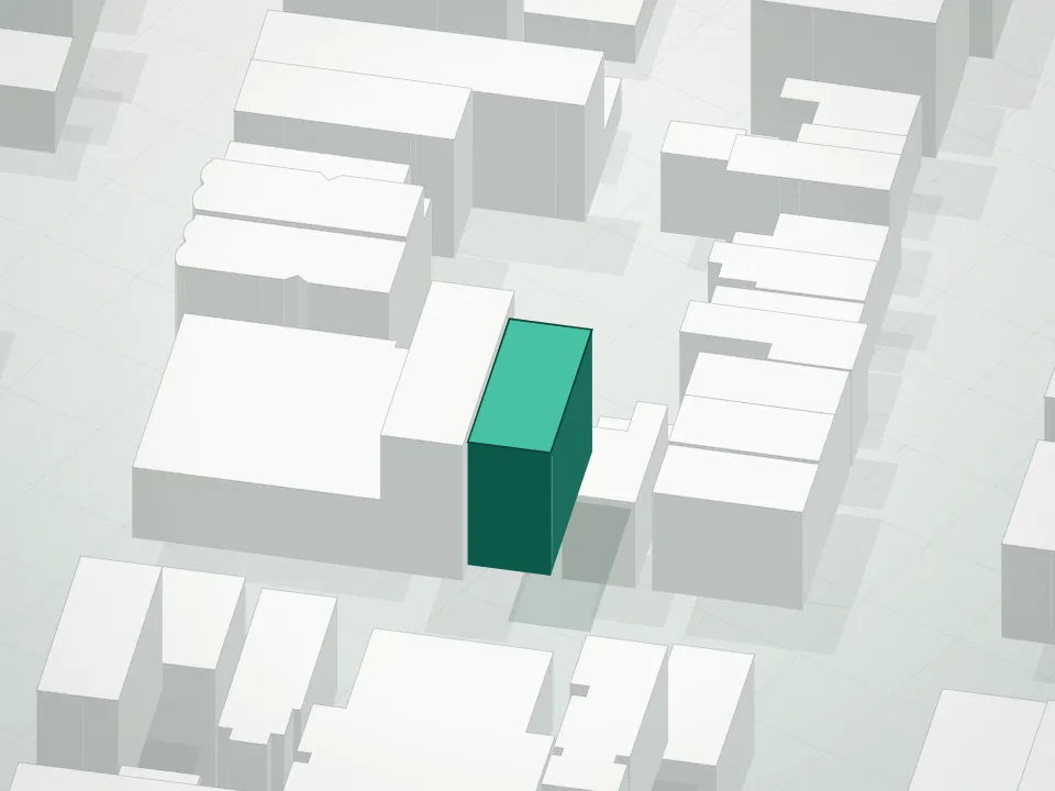 3D massing drawing of 123 Meserole Avenue Condominium and neighboring buildings