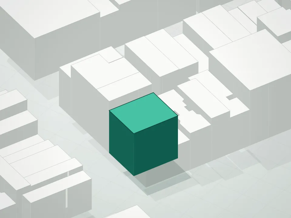 3D massing drawing of 330 Grand Street Condominium and neighboring buildings