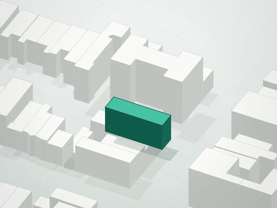 3D massing drawing of 156 Tompkins Avenue Condominium and neighboring buildings