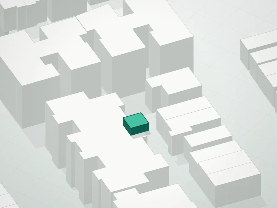 3D massing drawing of Hampton Condominium and neighboring buildings