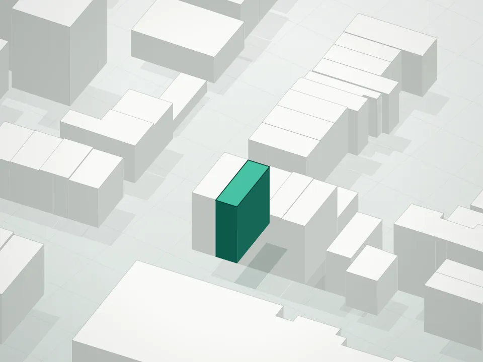 3D massing drawing of 65 Gates Avenue Condominium and neighboring buildings