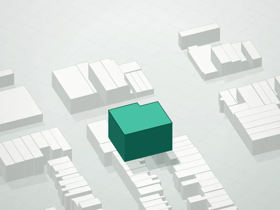 3D massing drawing of The Slope On Fifth (F.K.A The 445 Fifth Avenue Condominium) and neighboring buildings