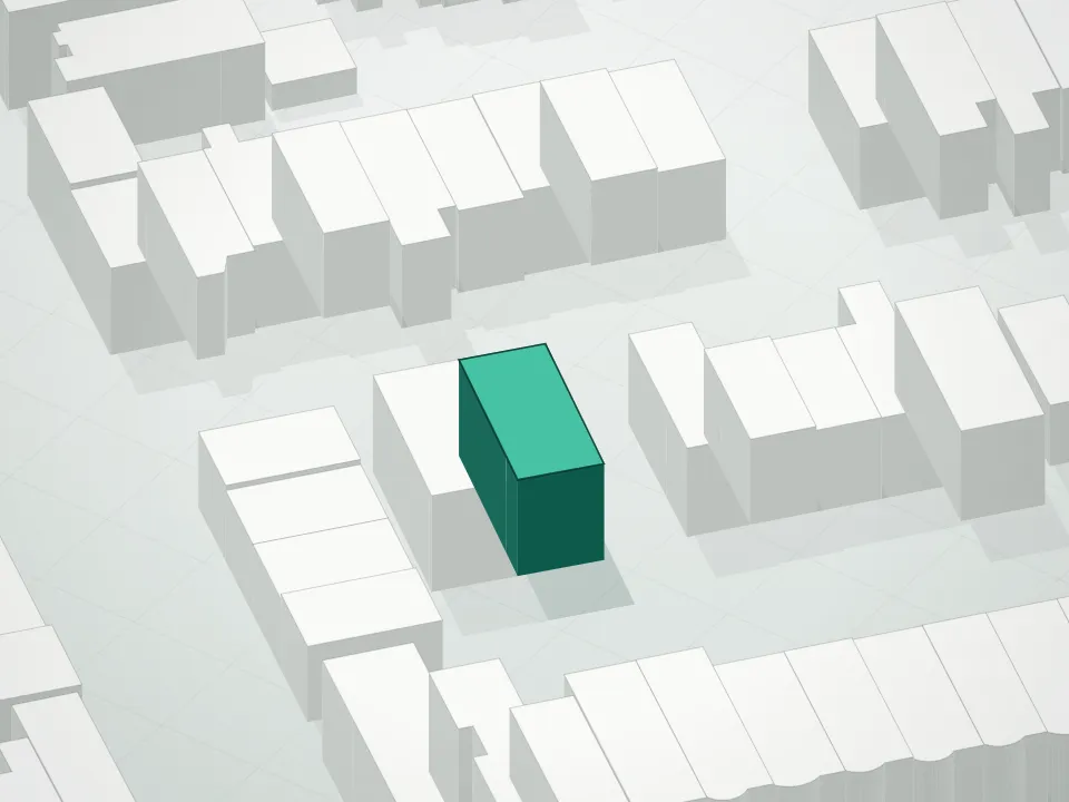3D massing drawing of Eleven2 Condominium and neighboring buildings