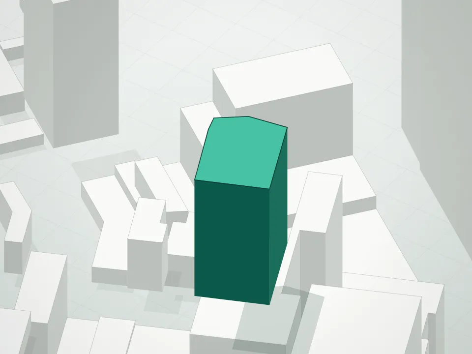 3D massing drawing of Hunter Tower Condominium and neighboring buildings
