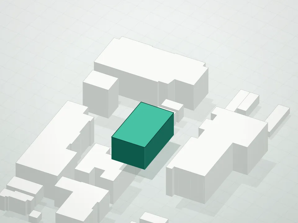 3D massing drawing of Kensington Manor Condominium and neighboring buildings