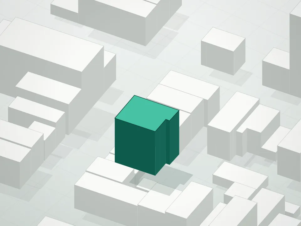 3D massing drawing of 390 Manhattan Avenue Condominium and neighboring buildings