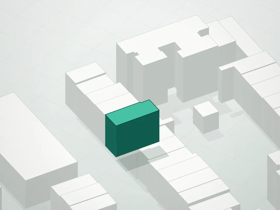 3D massing drawing of 323 South 5th Street Condominium and neighboring buildings