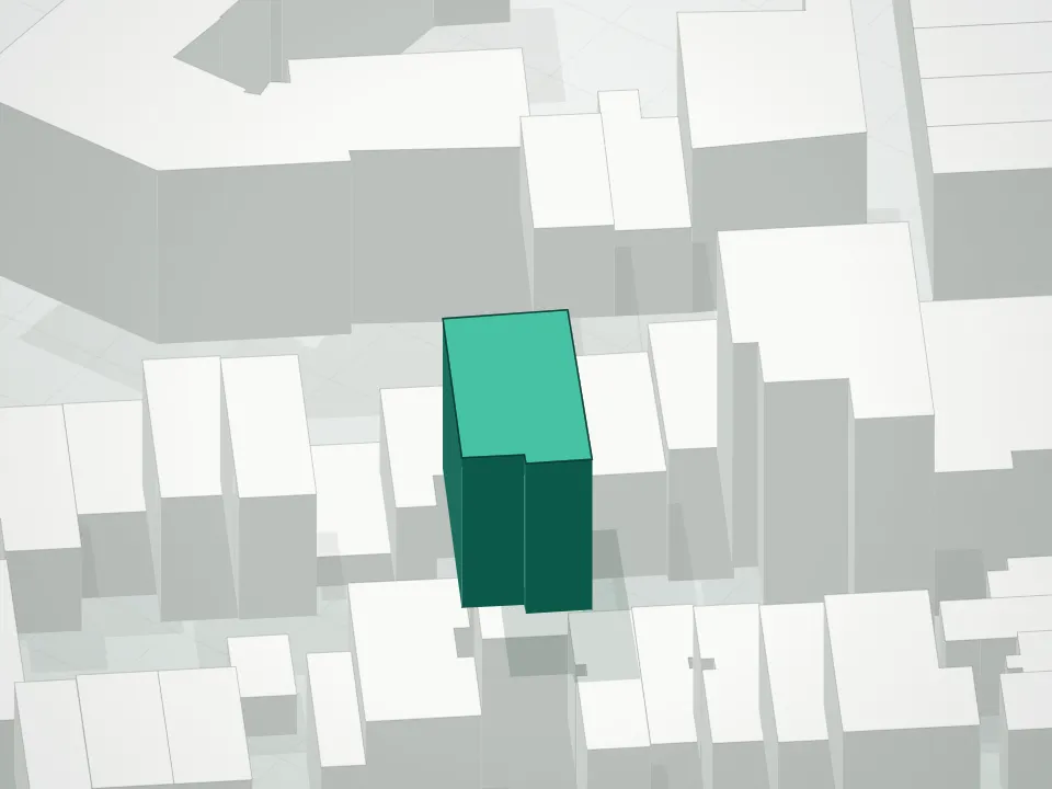 3D massing drawing of 200 Middleton Residence and neighboring buildings