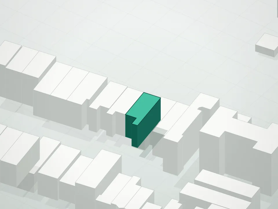 3D massing drawing of 564 Willoughby Avenue Condominium and neighboring buildings
