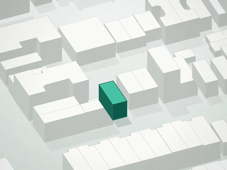 3D massing drawing of Orion Astoria Condominium and neighboring buildings