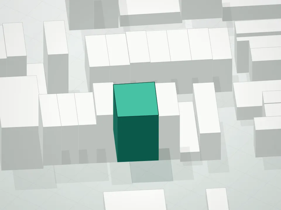 3D massing drawing of Gerry Gardens Condominium and neighboring buildings