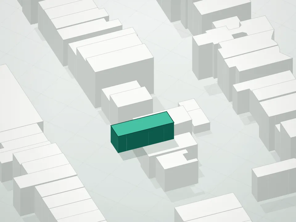 3D massing drawing of 359 13th Street Condominium and neighboring buildings