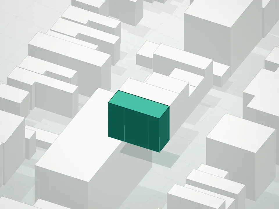 3D massing drawing of 214 Skillman Street Condominium and neighboring buildings