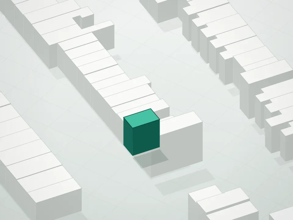 3D massing drawing of 643 Baltic Street Condominium and neighboring buildings