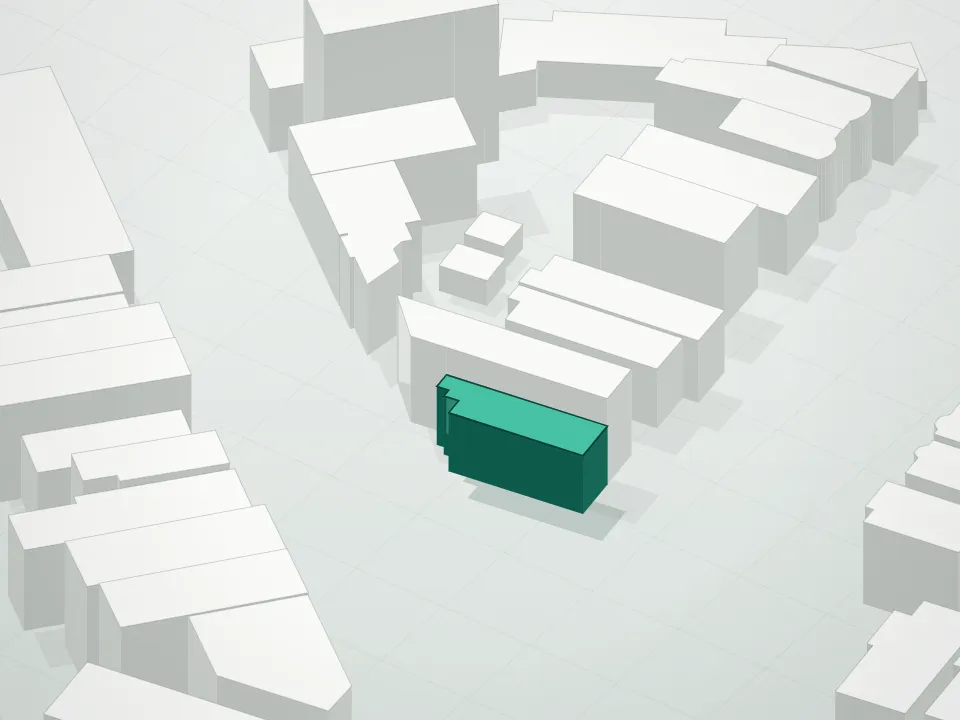 3D massing drawing of 1623 40th Street Condominium and neighboring buildings