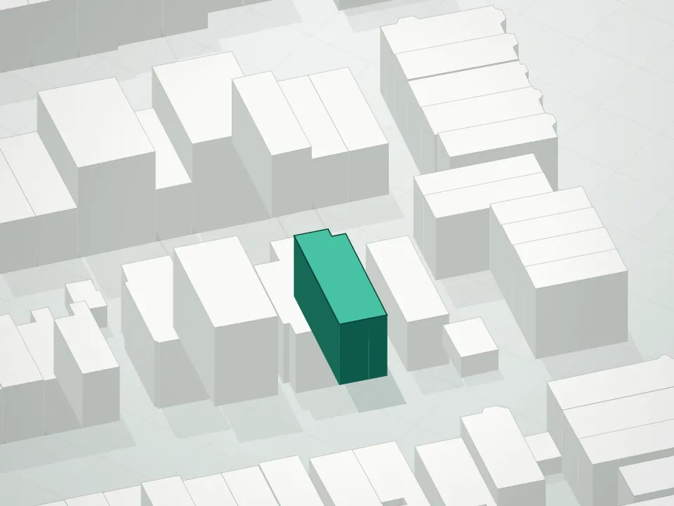 3D massing drawing of 1019 Hancock Street Condominium and neighboring buildings