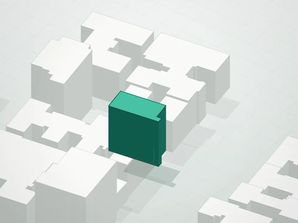 3D massing drawing of 608 Ocean Avenue Condominium and neighboring buildings
