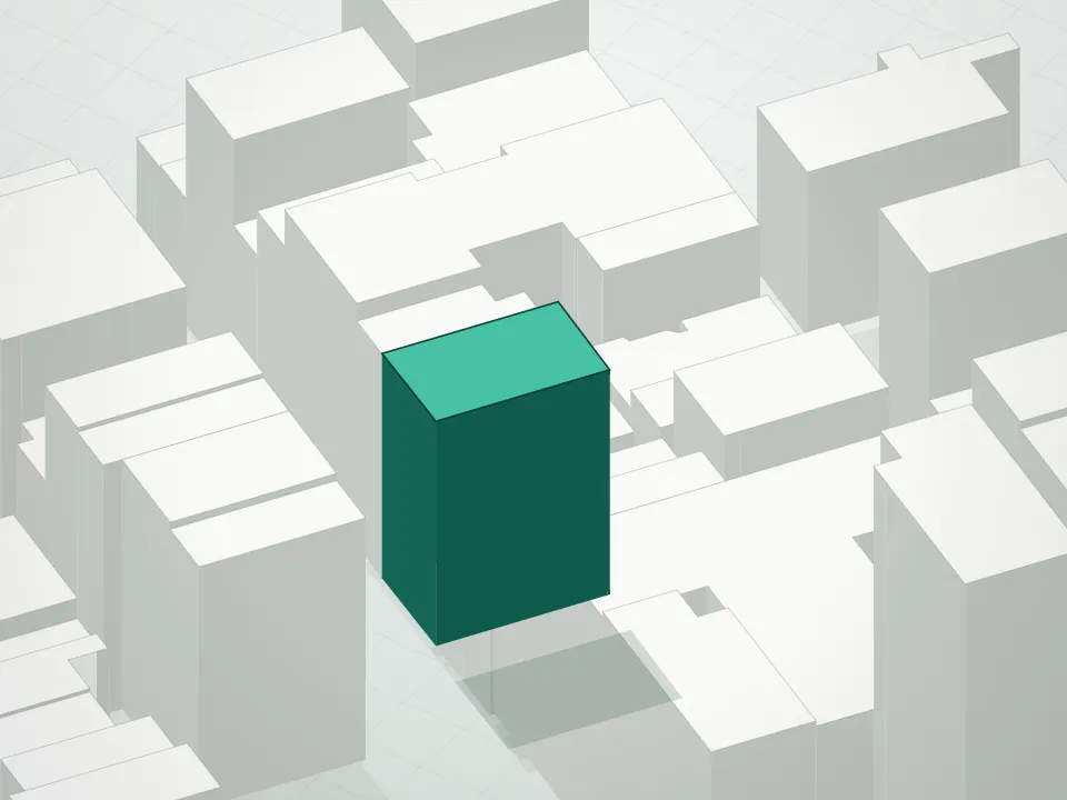 3D massing drawing of 21 West 17 Street Condominium and neighboring buildings