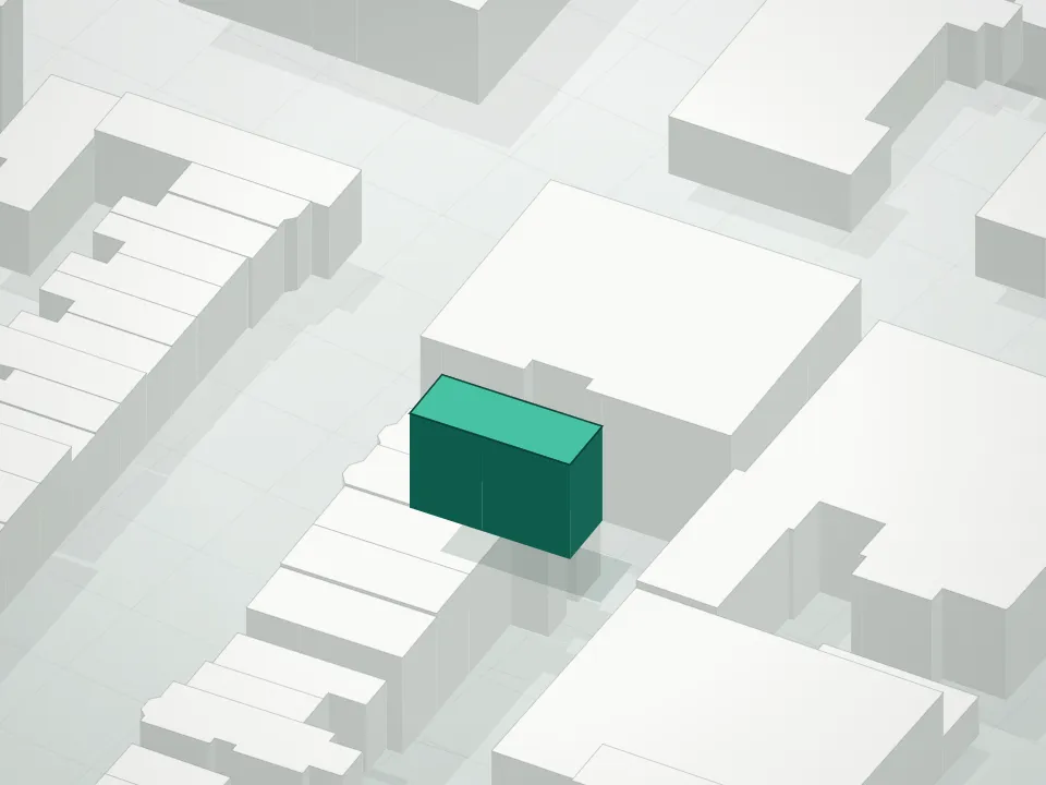 3D massing drawing of Belvedere Cxvi Condominium and neighboring buildings