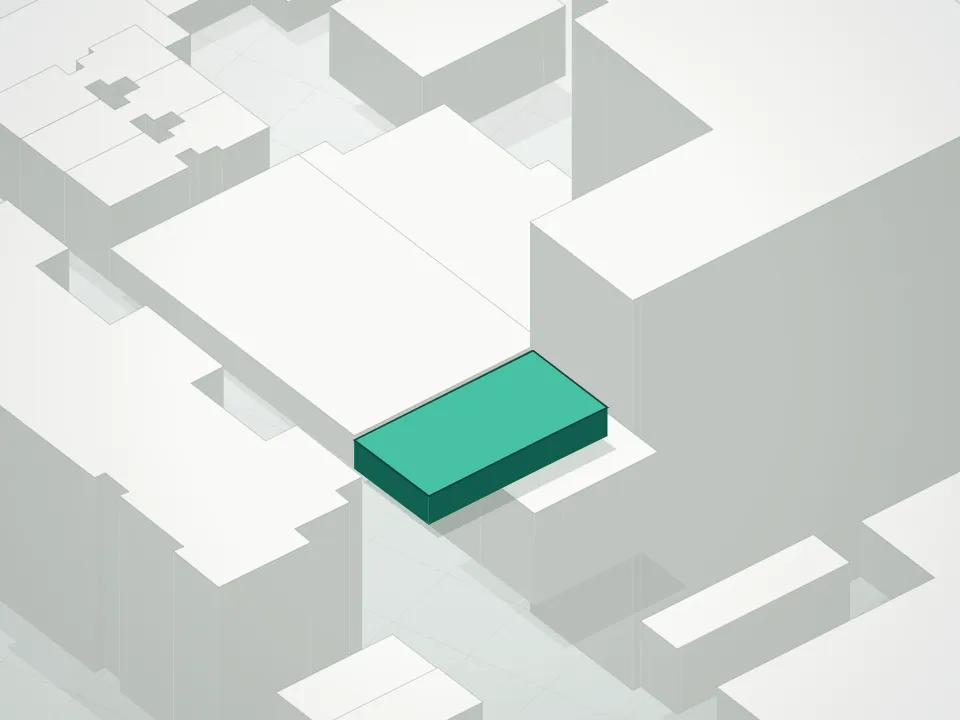 3D massing drawing of 1025 Pacific Street Condominium and neighboring buildings