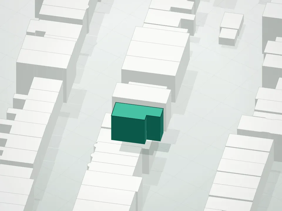 3D massing drawing of 110 Eckford Street Condominium and neighboring buildings