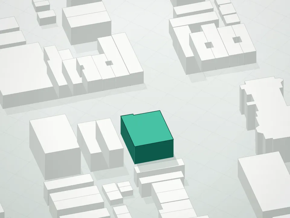 3D massing drawing of Dyker Condominium and neighboring buildings