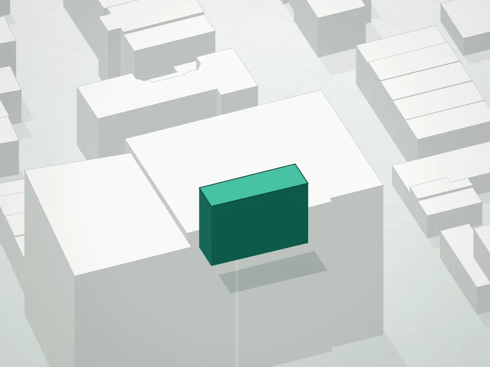 3D massing drawing of 100 16th Street Condominium and neighboring buildings