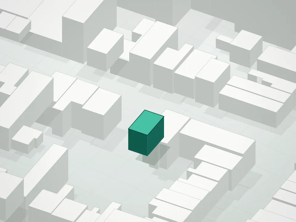 3D massing drawing of 74 Jackson Street Condominium and neighboring buildings